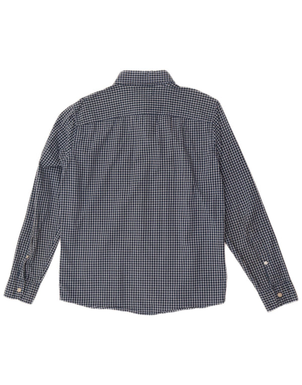 Camisa masculina Hollister pequena algodão guingão azul marinho