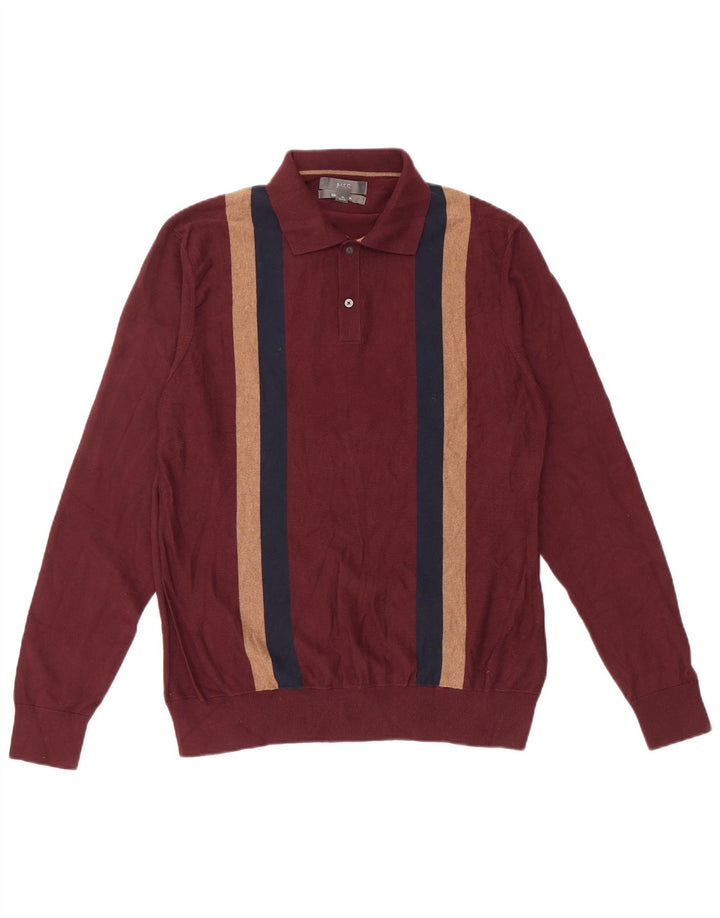 Suéter masculino MARKS & SPENCER com gola polo e bloco colorido médio Borgonha