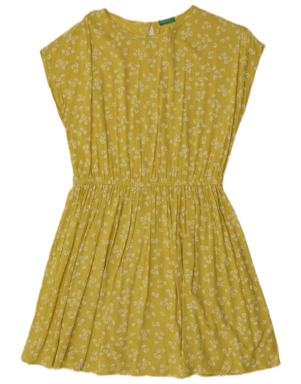 Vestido feminino Benetton A-Line UK 14 Médio Amarelo Floral