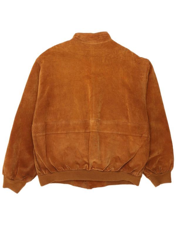 Jaqueta bomber de camurça masculina vintage, poliéster marrom grande Reino Unido 40