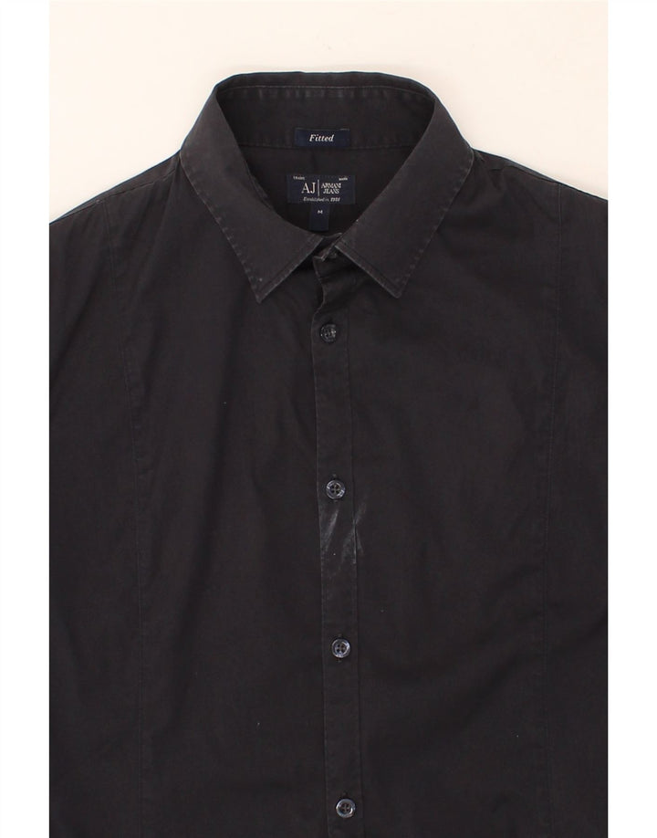 ARMANI JEANS Mens Fitted Shirt Medium Navy Blue Cotton Vintage Armani Jeans and Second-Hand Armani Jeans from Messina Hembry 