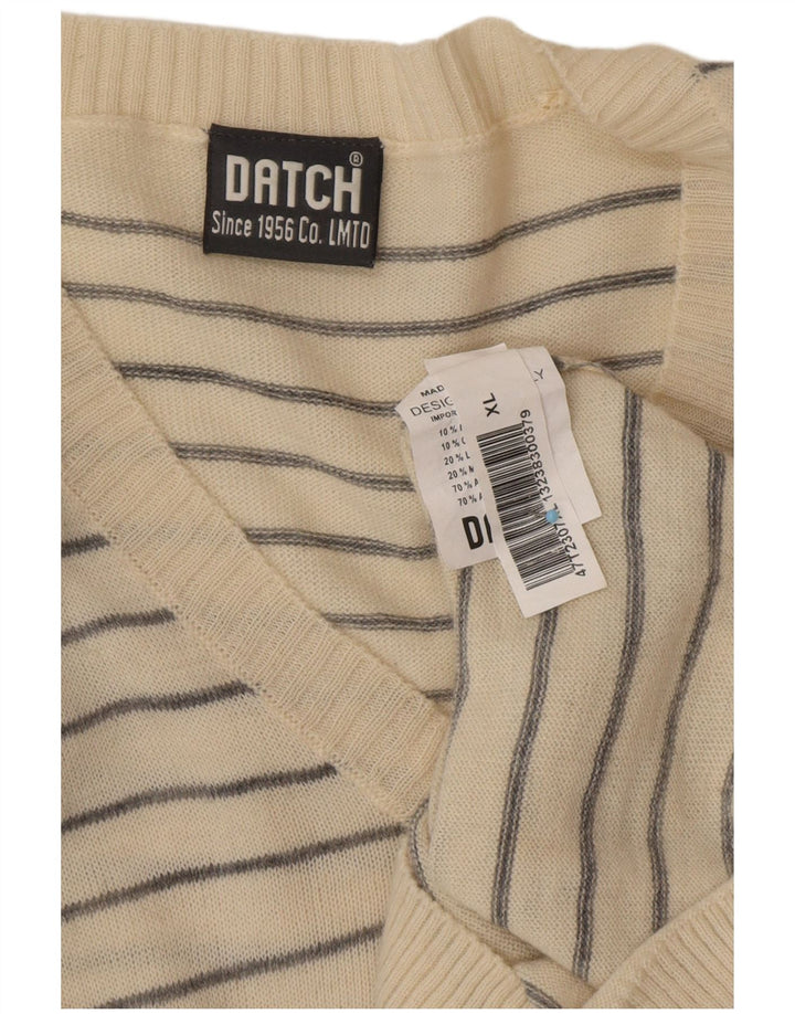 Suéter masculino DATCH com decote em V XL em acrílico listrado branco