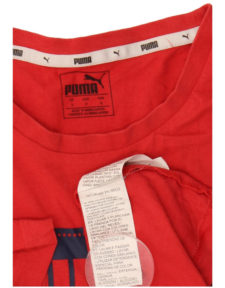 Puma Mens Graphic T-Shirt Top Pequeno Algodão Vermelho