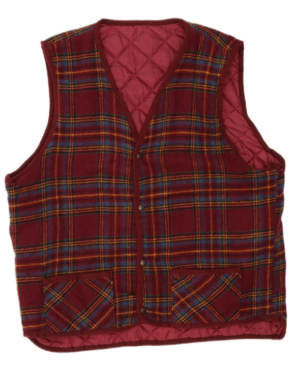 Colete acolchoado reversível masculino vintage UK 40 grande xadrez cor de vinho