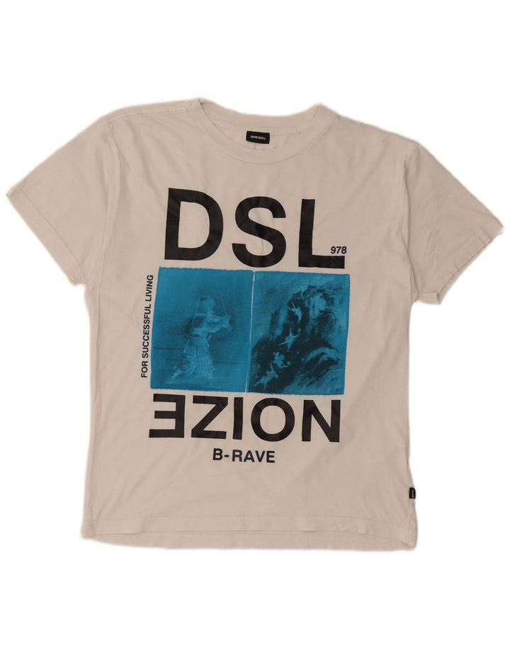 DIESEL Camiseta masculina gráfica Top médio algodão branco