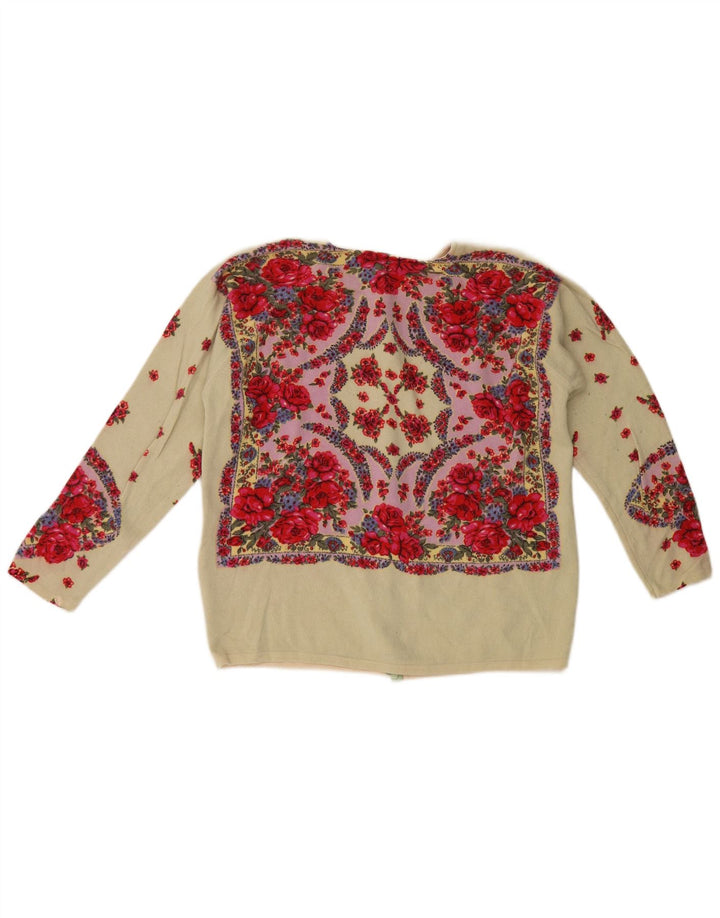 Suéter cardigã feminino Blumarine IT 46 grande lã floral multicolorida