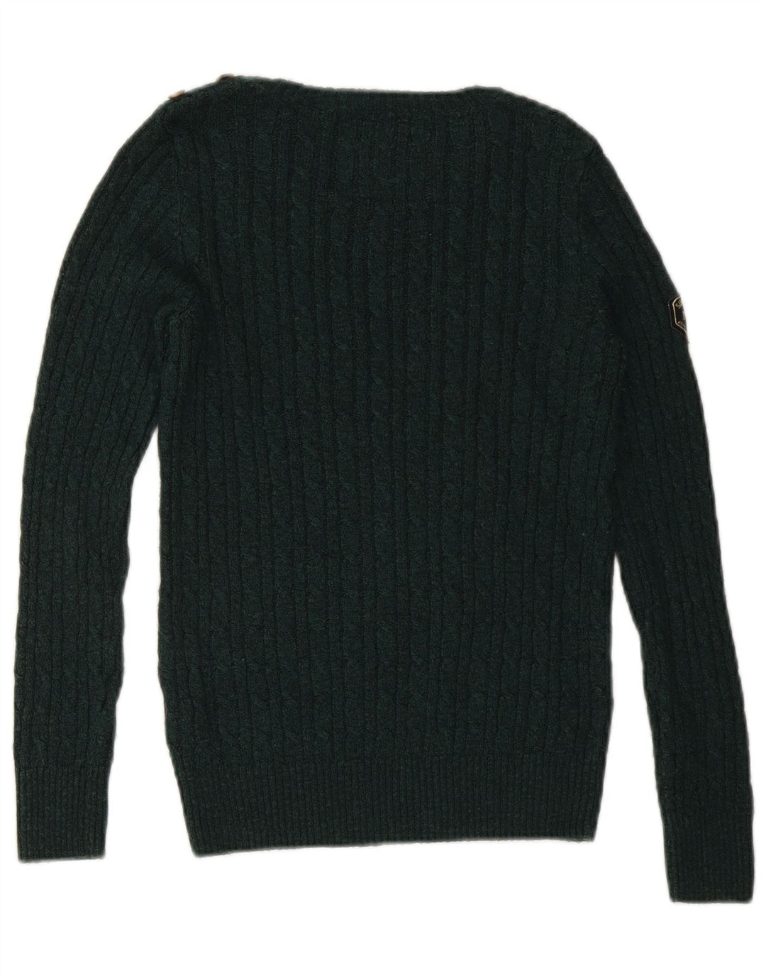 Suéter feminino SUPERDRY com gola canoa Reino Unido 10 pequeno acrílico verde