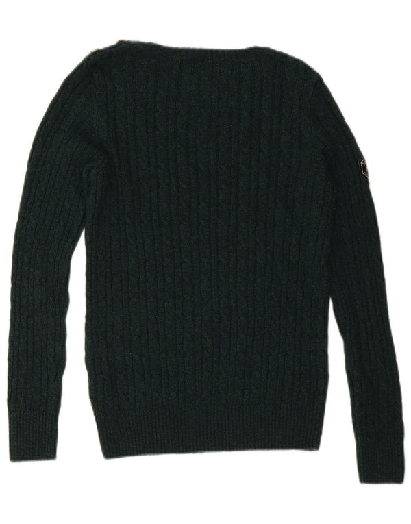 SUPERDRY Womens Boat Neck Jumper Sweater UK 10 Small  Green Acrylic