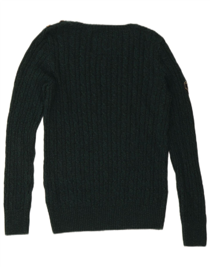 Suéter feminino SUPERDRY com gola canoa Reino Unido 10 pequeno acrílico verde