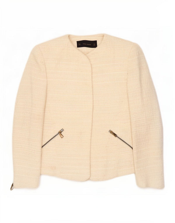 Zara Womens Blazer Jacket UK 10 Pequeno Off White Acrílico