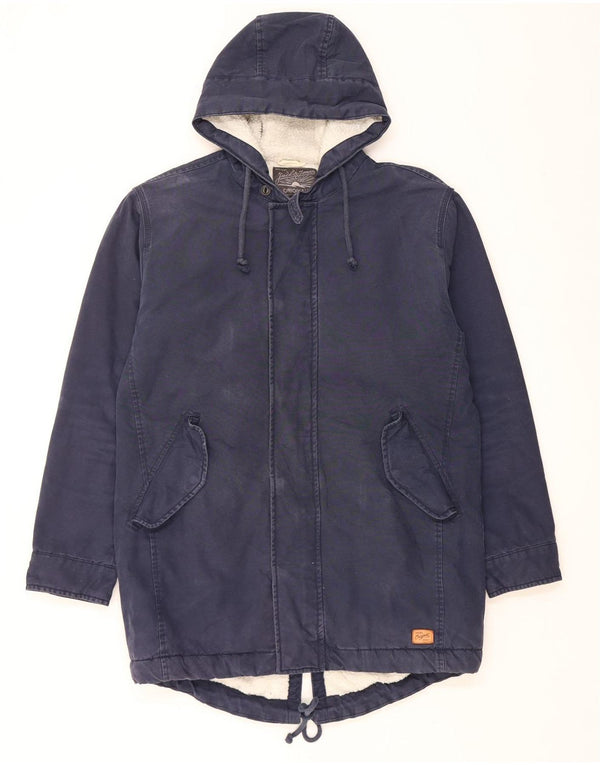 Jaqueta masculina Jack & Jones com capuz Sherpa Parka Reino Unido 42 XL algodão azul marinho