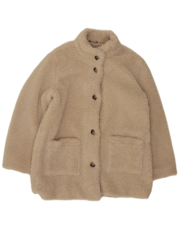 Jaqueta de lã de urso de pelúcia feminina da Crew Clothing UK 14 grande poliéster bege