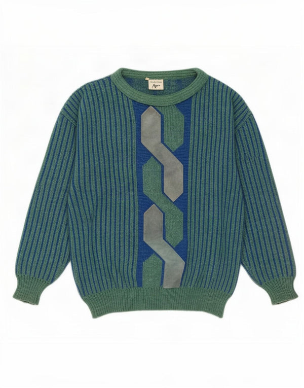Suéter masculino Maglificio com gola canoa IT 52 lã geométrica grande azul