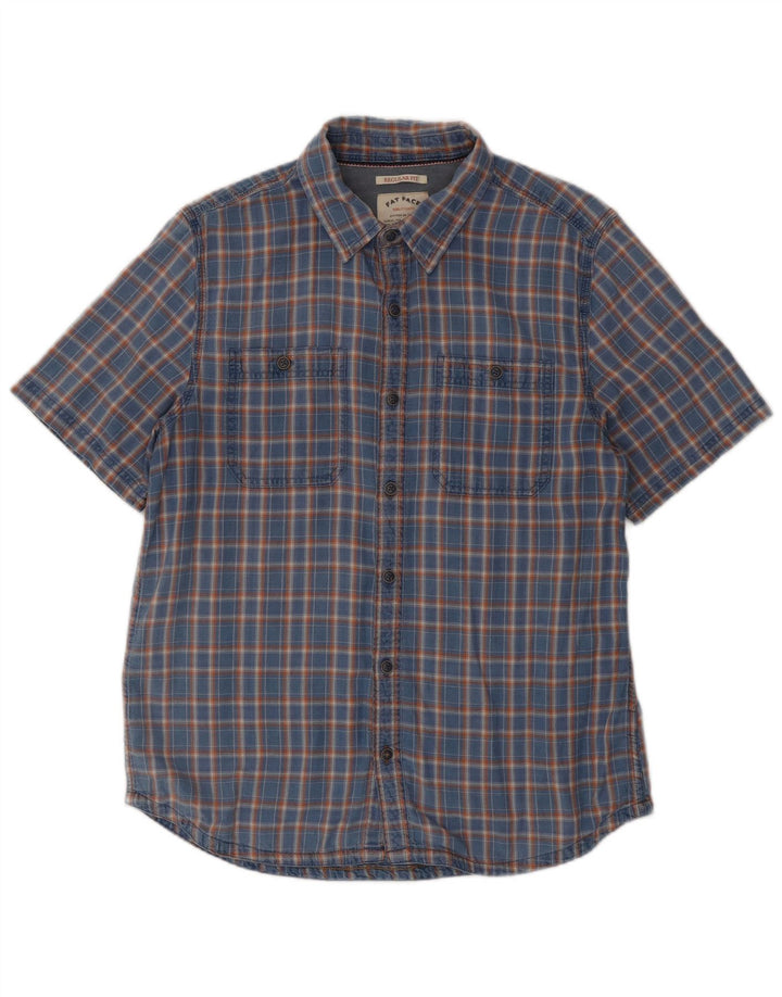 Camisa de ajuste regular de manga curta masculina Fat Face grande algodão xadrez azul
