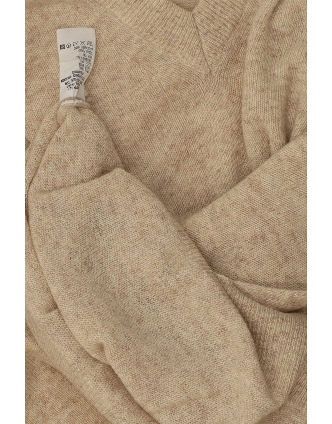 Suéter masculino vintage com decote em V grande lã manchada bege