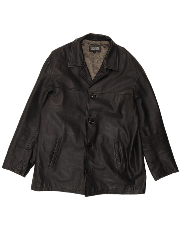 Jaqueta de couro masculina vintage UK 44 2XL couro preto