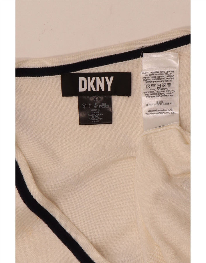 Suéter cardigã aberto feminino DKNY Reino Unido 16 grande rayon branco
