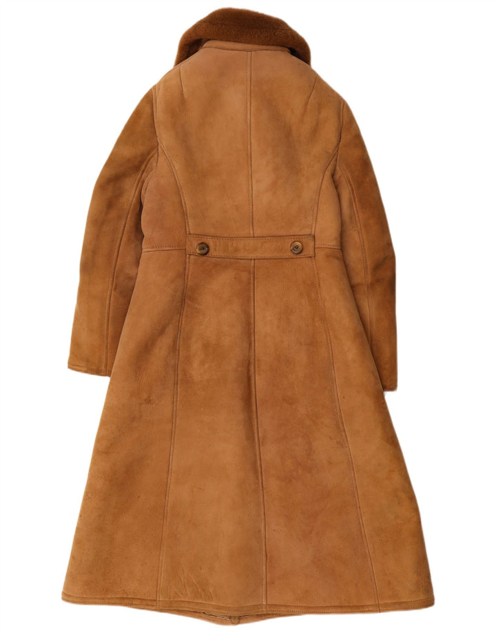 Casaco feminino Shearling Julian Vard Reino Unido 12 couro marrom médio