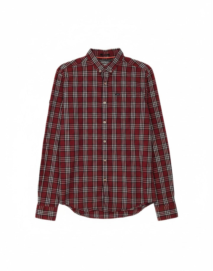Camisa masculina SUPERDRY de algodão xadrez médio Borgonha
