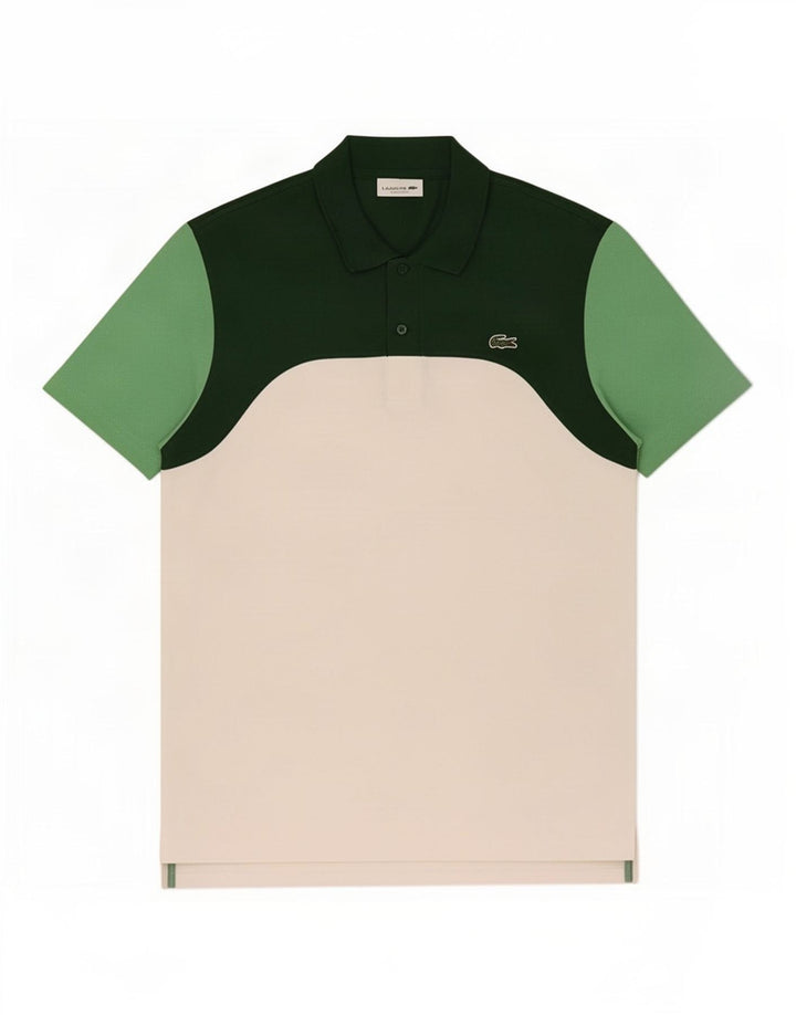 Camisa polo masculina Lacoste Regular Fit verde médio colorblock