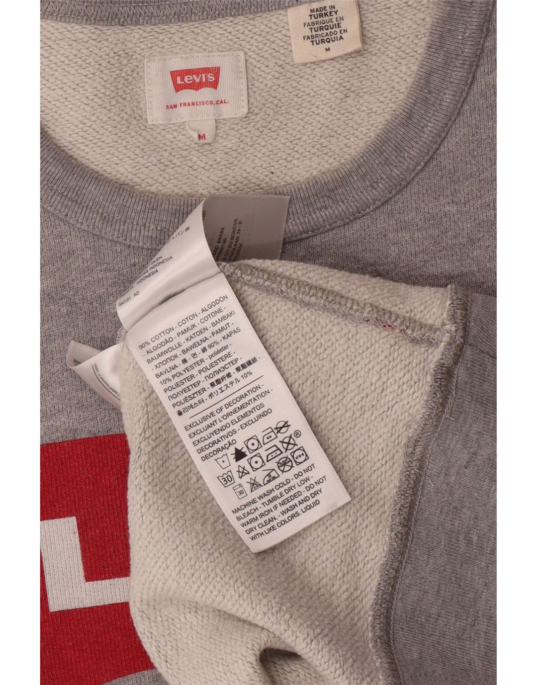 LEVI'S Mens Graphic Sweatshirt Jumper Medium Grey Cotton Vintage Levi's and Second-Hand Levi's from Messina Hembry 