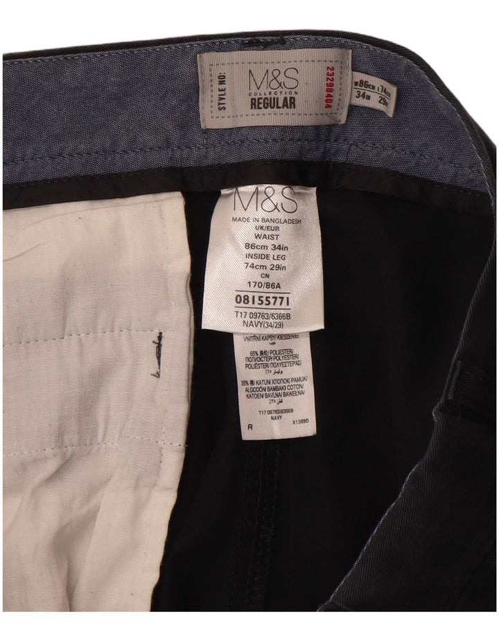 Calça chino masculina Marks & Spencer regular W34 L29 algodão azul marinho