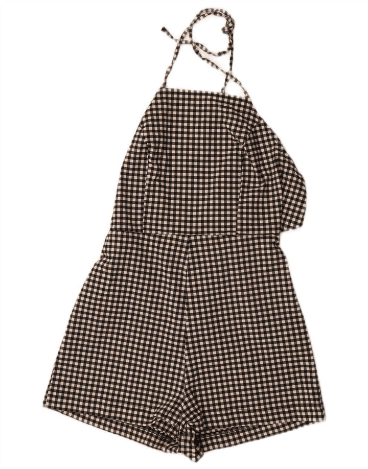 Topshop feminino halter playsuit Reino Unido 10 pequeno preto gingham viscose
