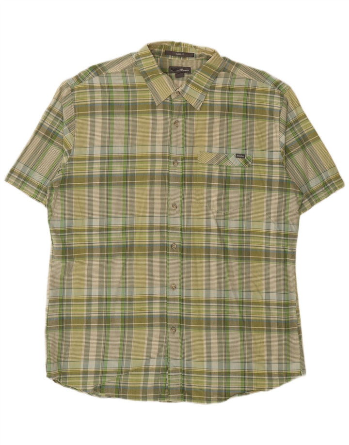 Camisa masculina EDDIE BAUER de manga curta com ajuste clássico, algodão xadrez verde grande