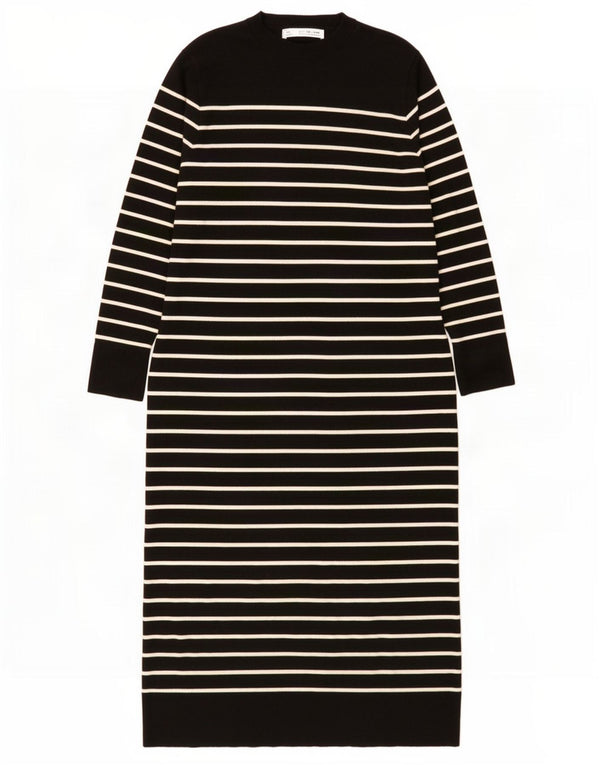 Zara Vestido feminino de manga comprida com listras pretas grandes UK 16