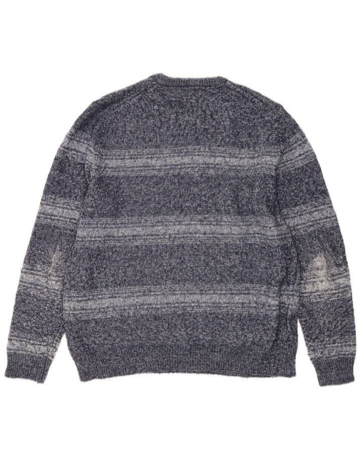 Suéter masculino Marks & Spencer com gola redonda, grande poliéster listrado azul