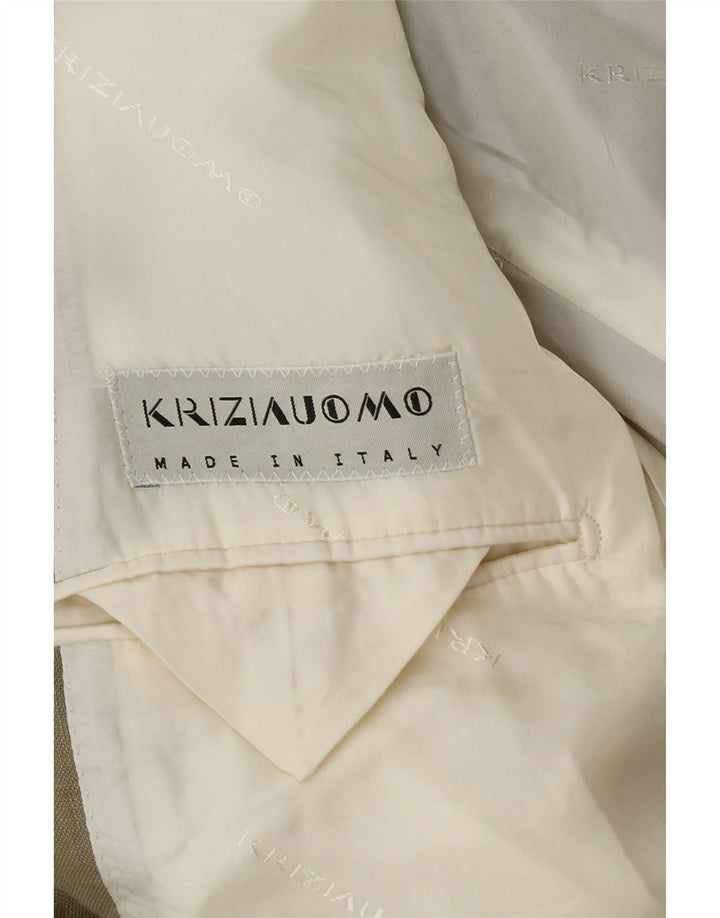Jaqueta blazer masculina Krizia com 3 botões Reino Unido 38 médio cáqui