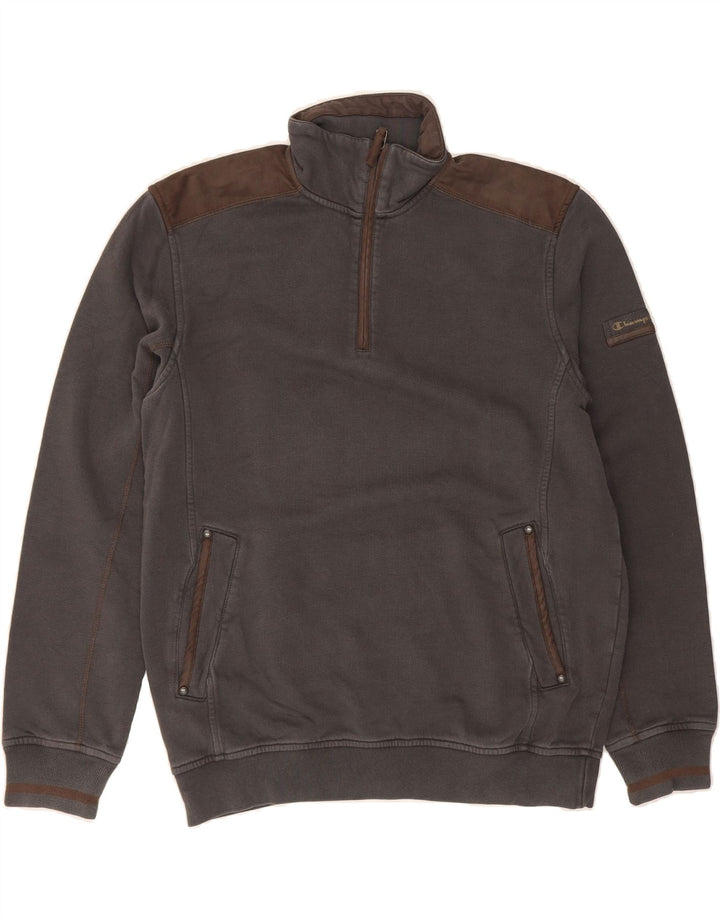 CHAMPION Mens Zip Neck Sweatshirt Jumper XL Grey Cotton Vintage Champion and Second-Hand Champion from Messina Hembry 