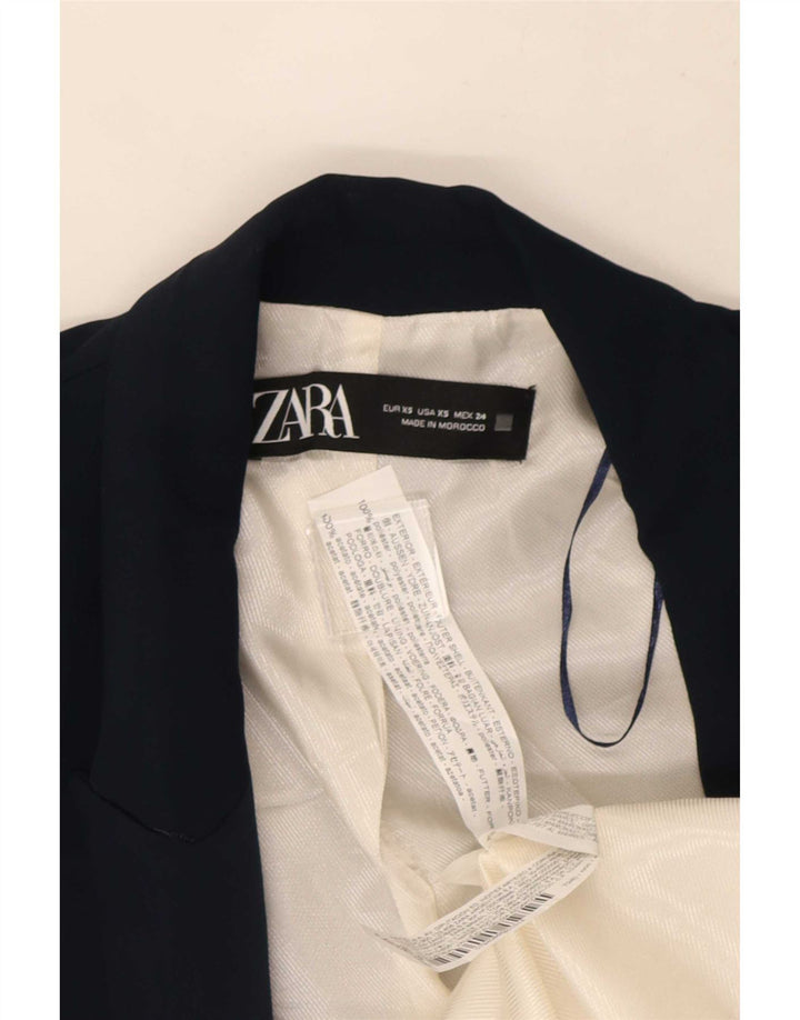 Jaqueta blazer aberta manga 3/4 feminina Zara Reino Unido 6 XS azul marinho poliéster