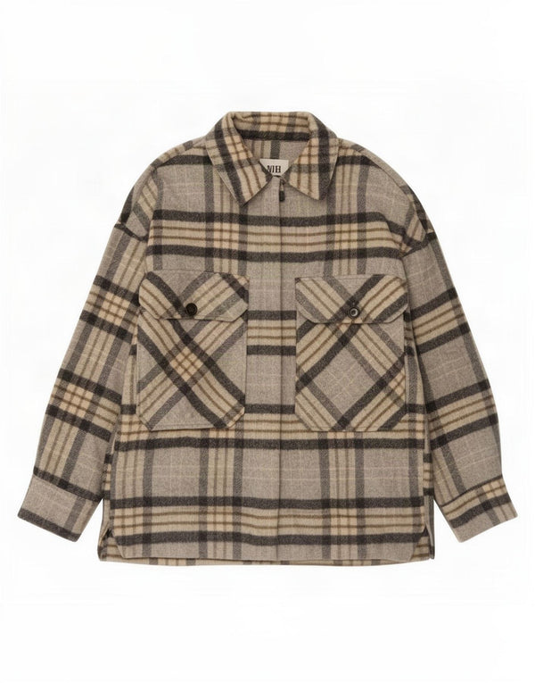 Zara Womens Shacket Jacket UK 14 Médio Cinza Xadrez