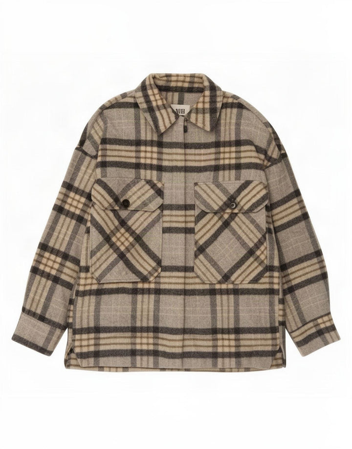 Zara Womens Shacket Jacket UK 14 Médio Cinza Xadrez