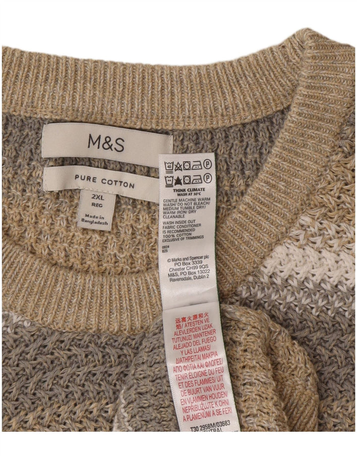 Suéter masculino Marks & Spencer com ajuste regular e gola redonda 2XL listrado bege