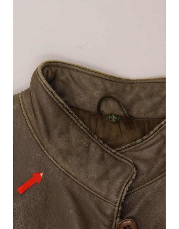 Jaqueta de couro feminina vintage IT 44 couro cáqui médio