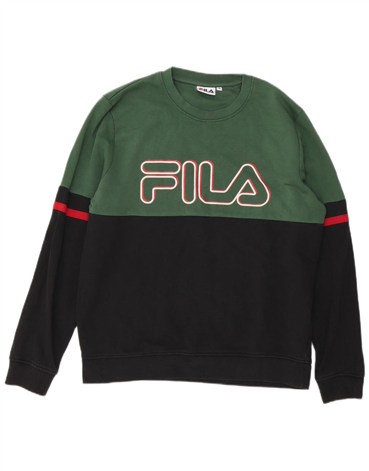 Fila moletom gráfico masculino jumper médio preto colorblock algodão