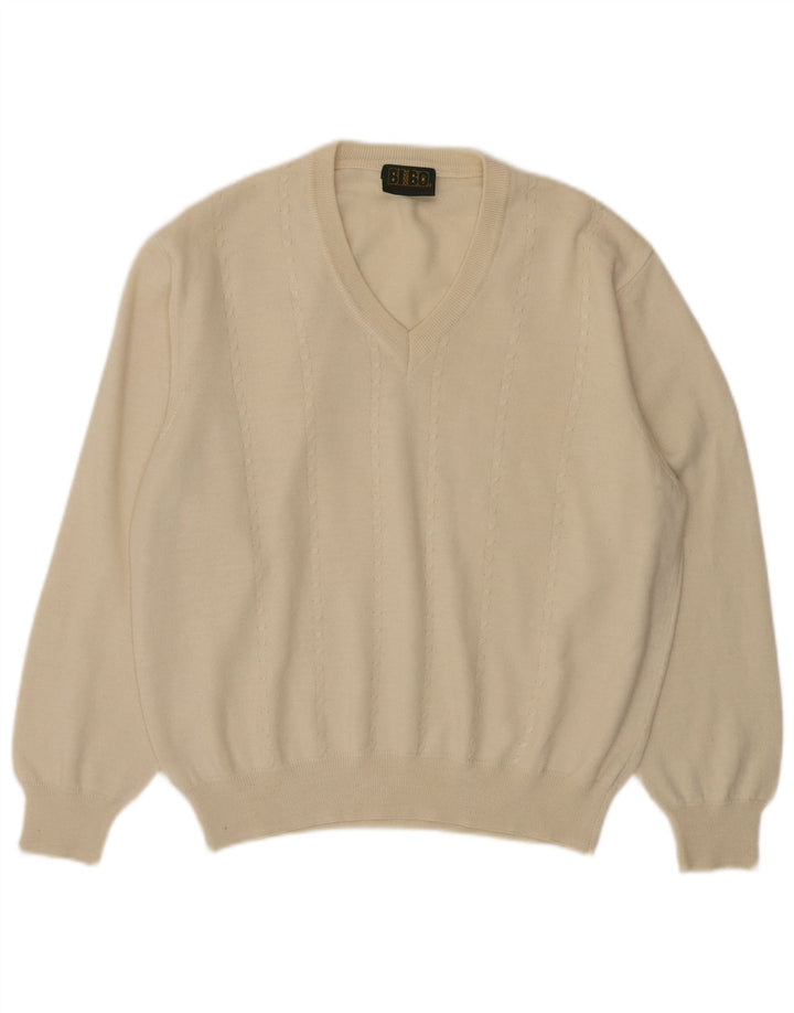 Suéter feminino BIBO com decote em V IT 50 XL lã branca