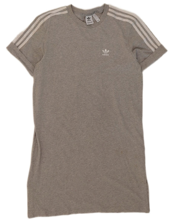 Adidas Camiseta Feminina Oversized Vestido UK 10 Pequeno Algodão Cinza