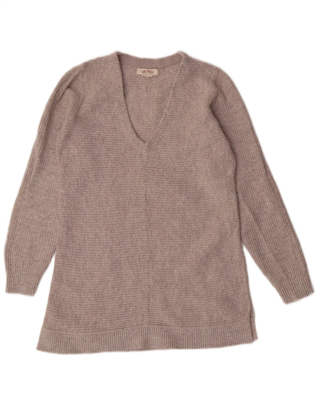 FAT FACE Suéter feminino longline com decote em V Reino Unido 10 algodão cinza pequeno