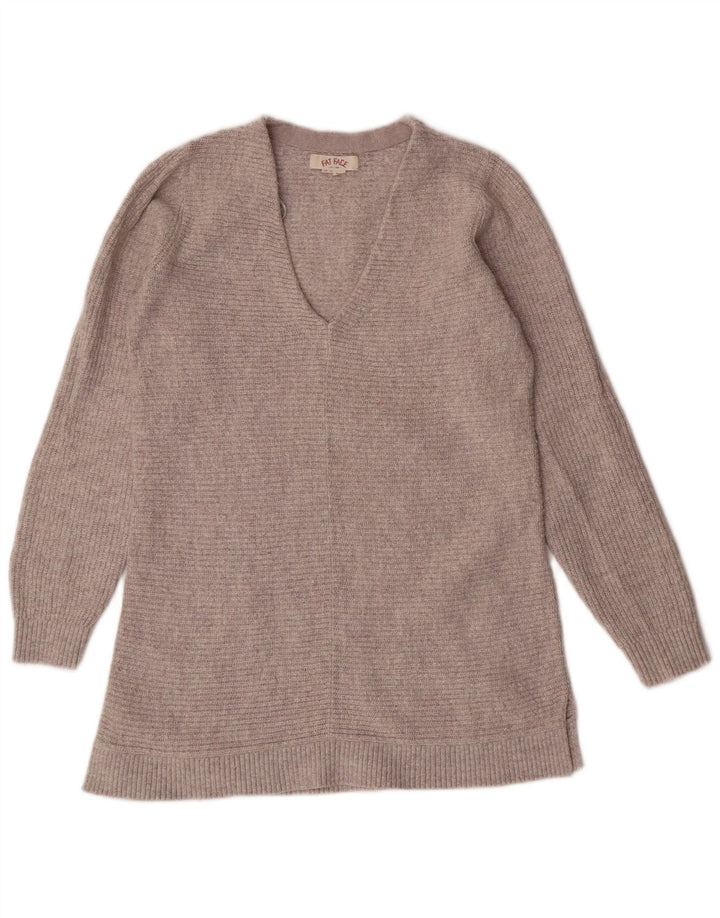 FAT FACE Suéter feminino longline com decote em V Reino Unido 10 algodão cinza pequeno