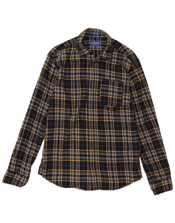 Camisa masculina de flanela Jack & Jones, algodão xadrez preto médio