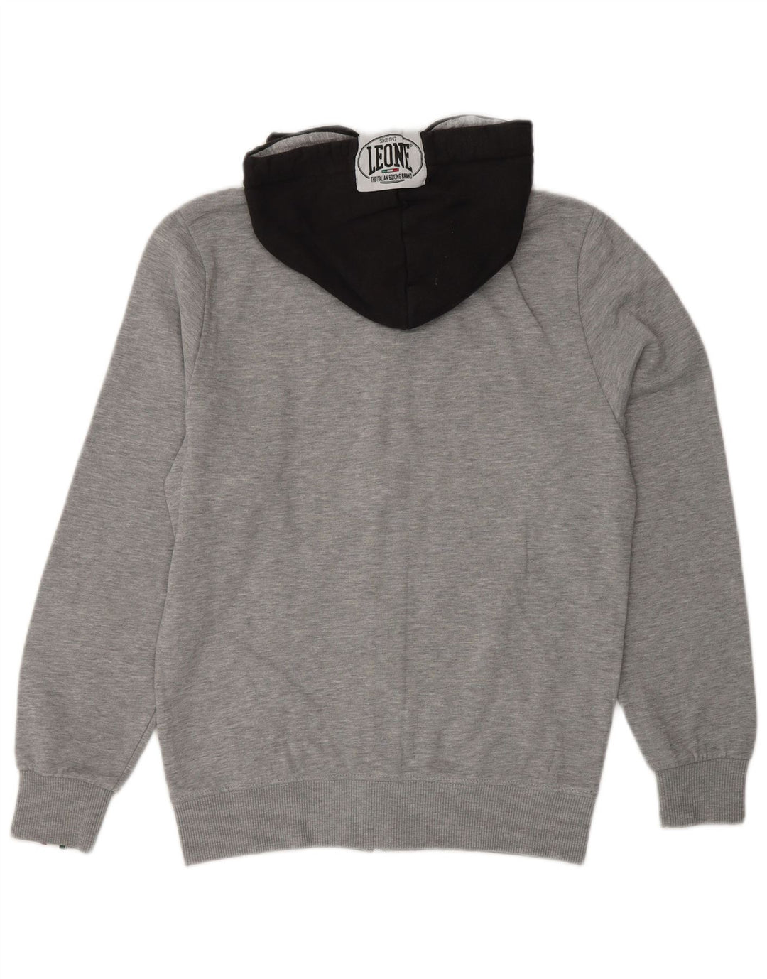 LEONE Suéter masculino com capuz e zíper cinza médio algodão colorblock