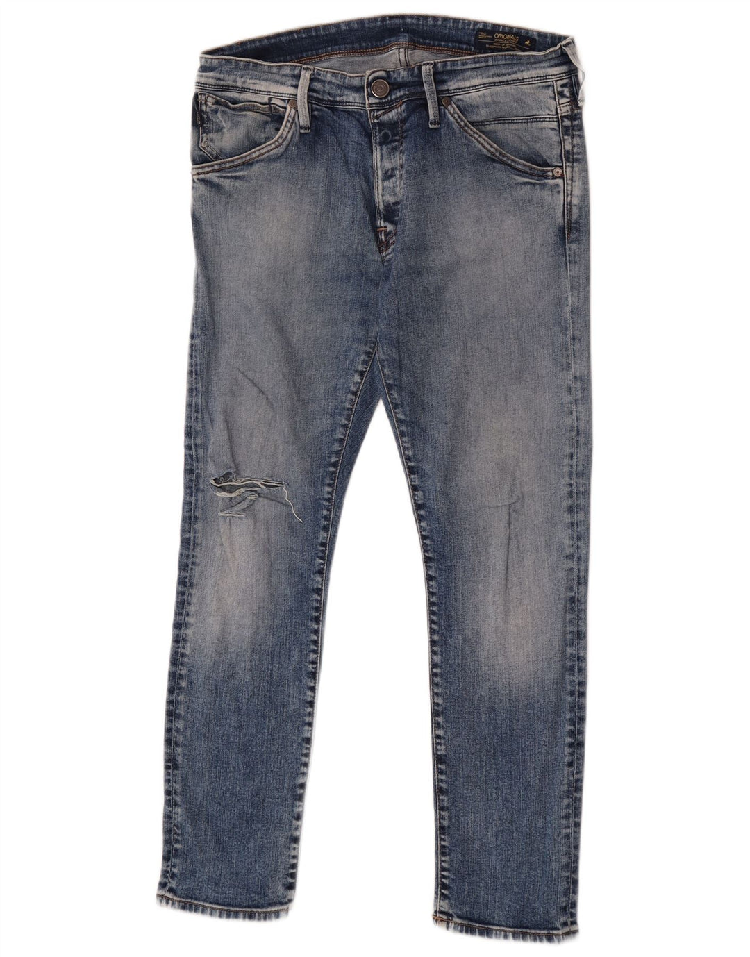 Jeans masculinos Jack & Jones desgastados slim W34 L30 algodão azul