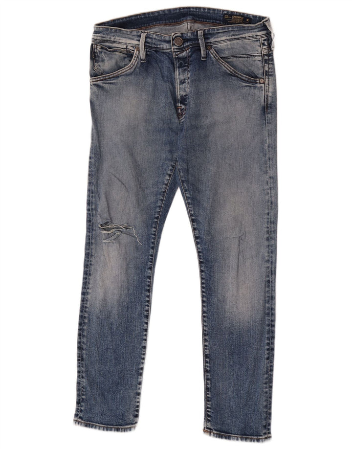 Jeans masculinos Jack & Jones desgastados slim W34 L30 algodão azul