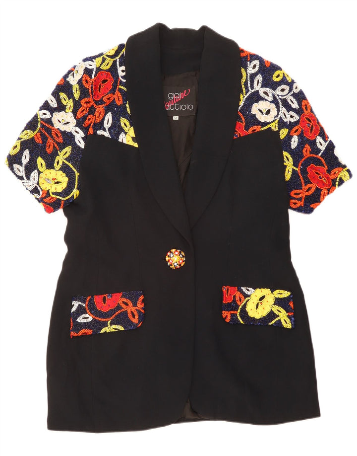 Jaqueta blazer feminina Gai Mattiolo com 1 botão IT 48 XL preta floral