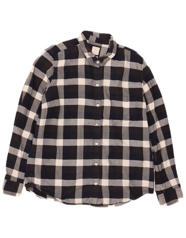 Camisa feminina de flanela clássica da Gap Reino Unido 14 algodão xadrez preto médio
