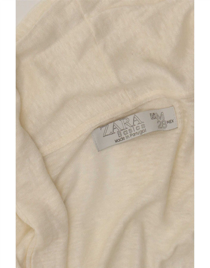 Zara Suéter Cardigan Feminino Crop Open UK 12 Médio Off White