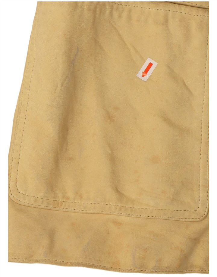 Jaqueta blazer de couro feminina vintage com 3 botões Reino Unido 10 pequena amarela